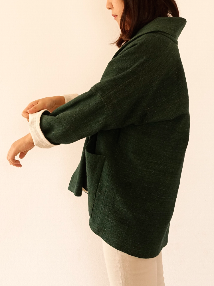 Hand-woven Oversize Cardigan Jacket_Deep Green
