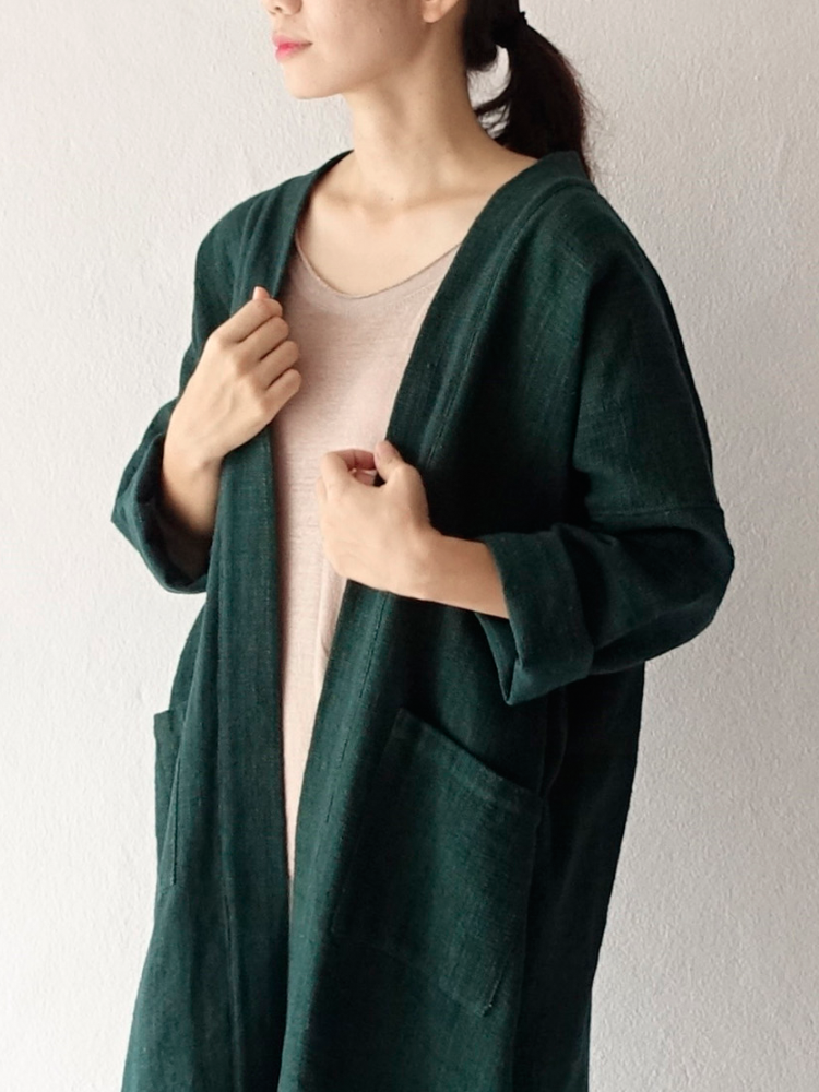 Hand-woven Oversize Long Robe Cardigan_Deep Green