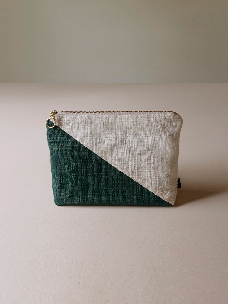 Hand-woven Pouch(Color Block)_Deep Green