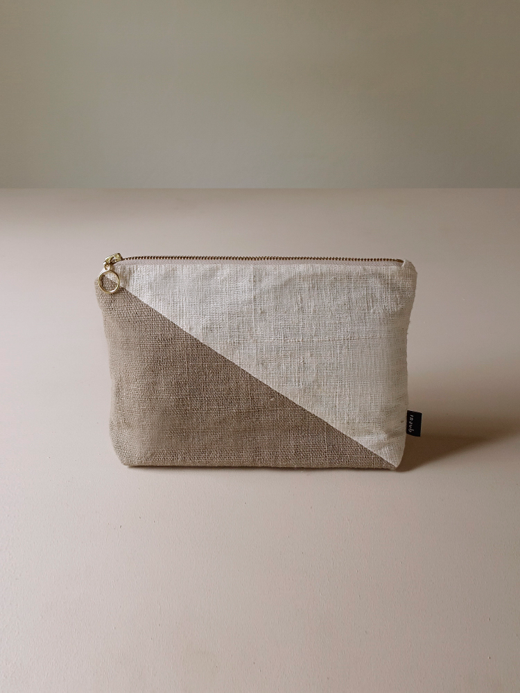Hand-woven Pouch(Color Block)_Guava Grey